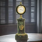 Настольные часы с гербом России и змеевиком, 250 мм — необычный подарок — фотография 1