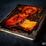 Икона "Христос Вседержитель" дерево, ручная работа — оригинальный подарок — фотография 4
