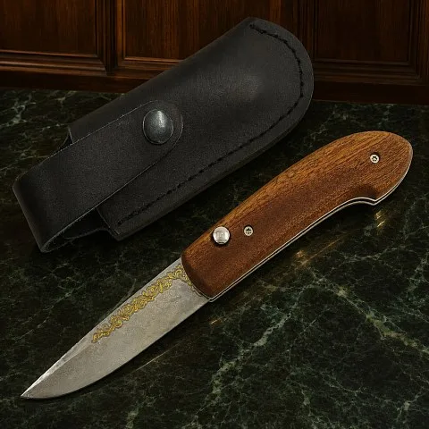 Подарочный рабочий складной нож №5, дамаск