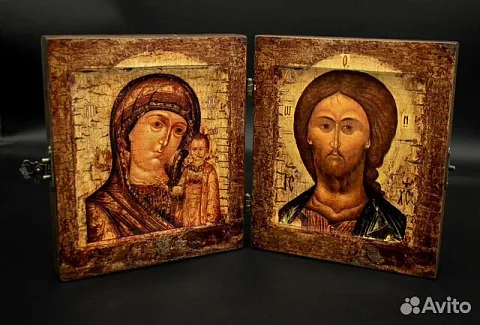 Складень деревянный. Богоматерь Казанская и Спасит — красивый подарок
