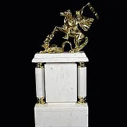Каминные часы «Георгий Победоносец» из хризоколлы и мрамора — необычный подарок — фотография 2