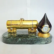 Часы «Капля нефти и цистерна» с бронзой и змеевиком — красивый подарок — фотография 2